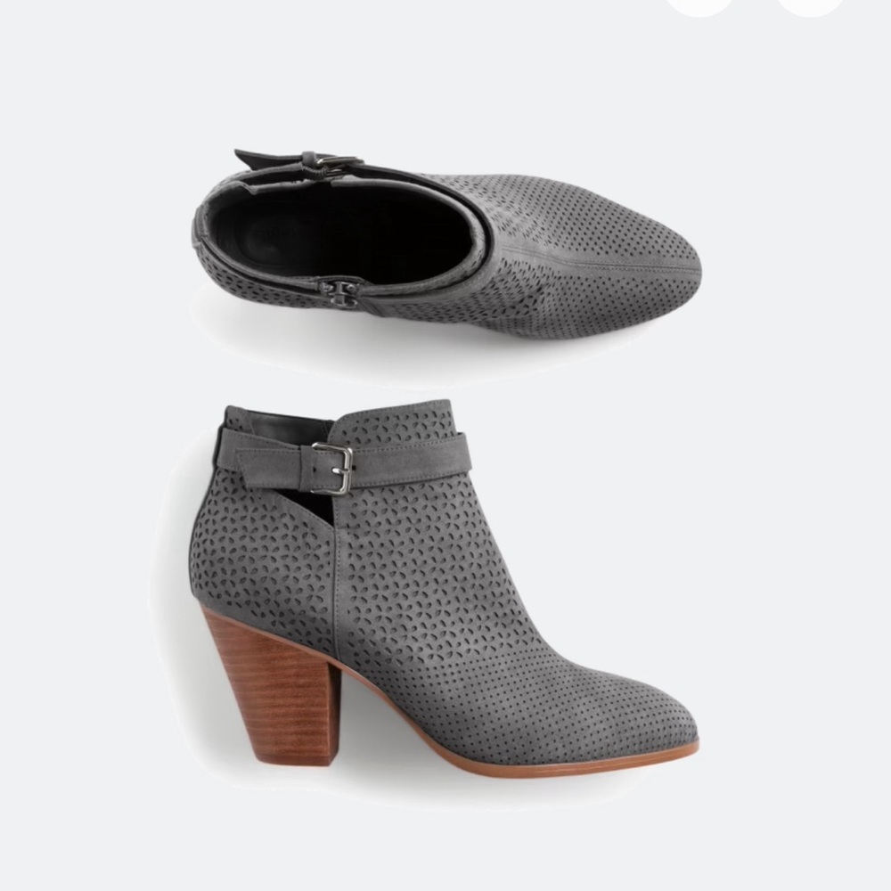 Violet and Red Gray Suede Bootie. Never worn. Size 7. Block heel
